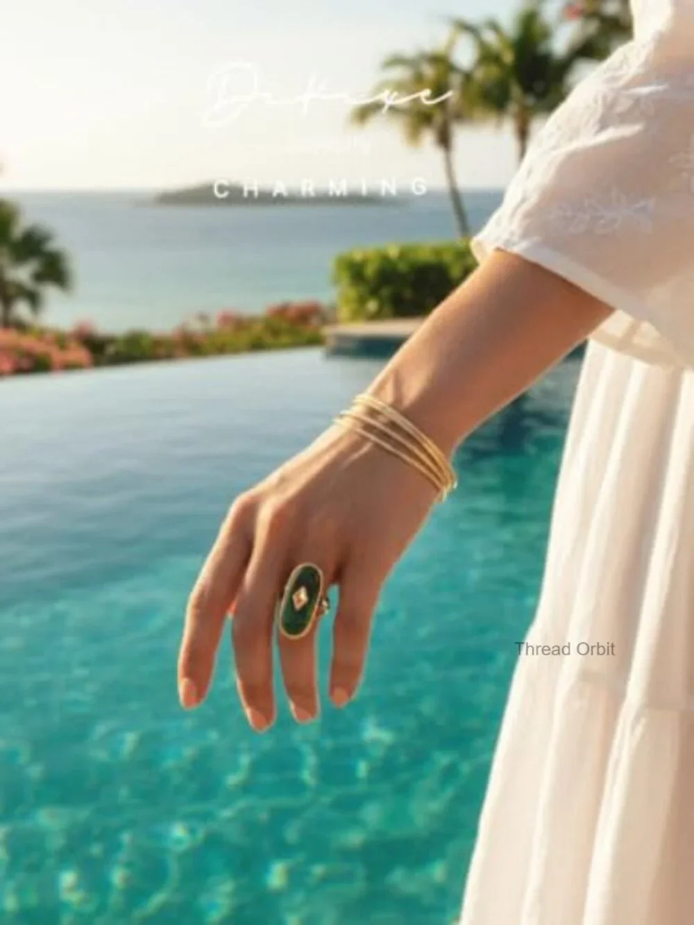 18K Gold Plated African Jade Statement Ring Stackable Adjustable